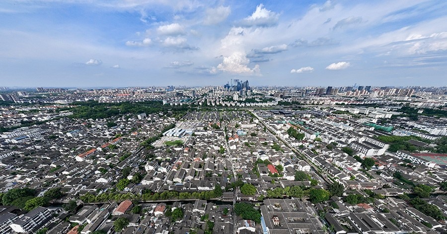 2023年7月3日拍攝的蘇州平江歷史文化街區(qū)（無人機(jī)照片）。新華社記者 李博 攝