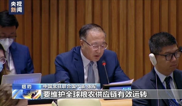 △2022年7月，第76屆聯(lián)合國大會舉行高級別特別會議?！叭虬l(fā)展倡議之友小組”就糧食安全問題闡述小組成員共同立場。