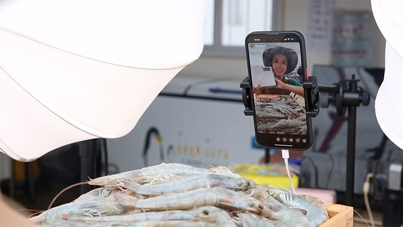 江蘇連云港，村民進(jìn)行直播銷(xiāo)售。范堯攝