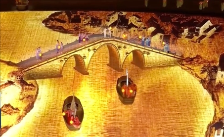 △9月23日，杭州第19屆亞洲運(yùn)動(dòng)會(huì)開(kāi)幕式現(xiàn)場(chǎng)的拱宸橋形象。