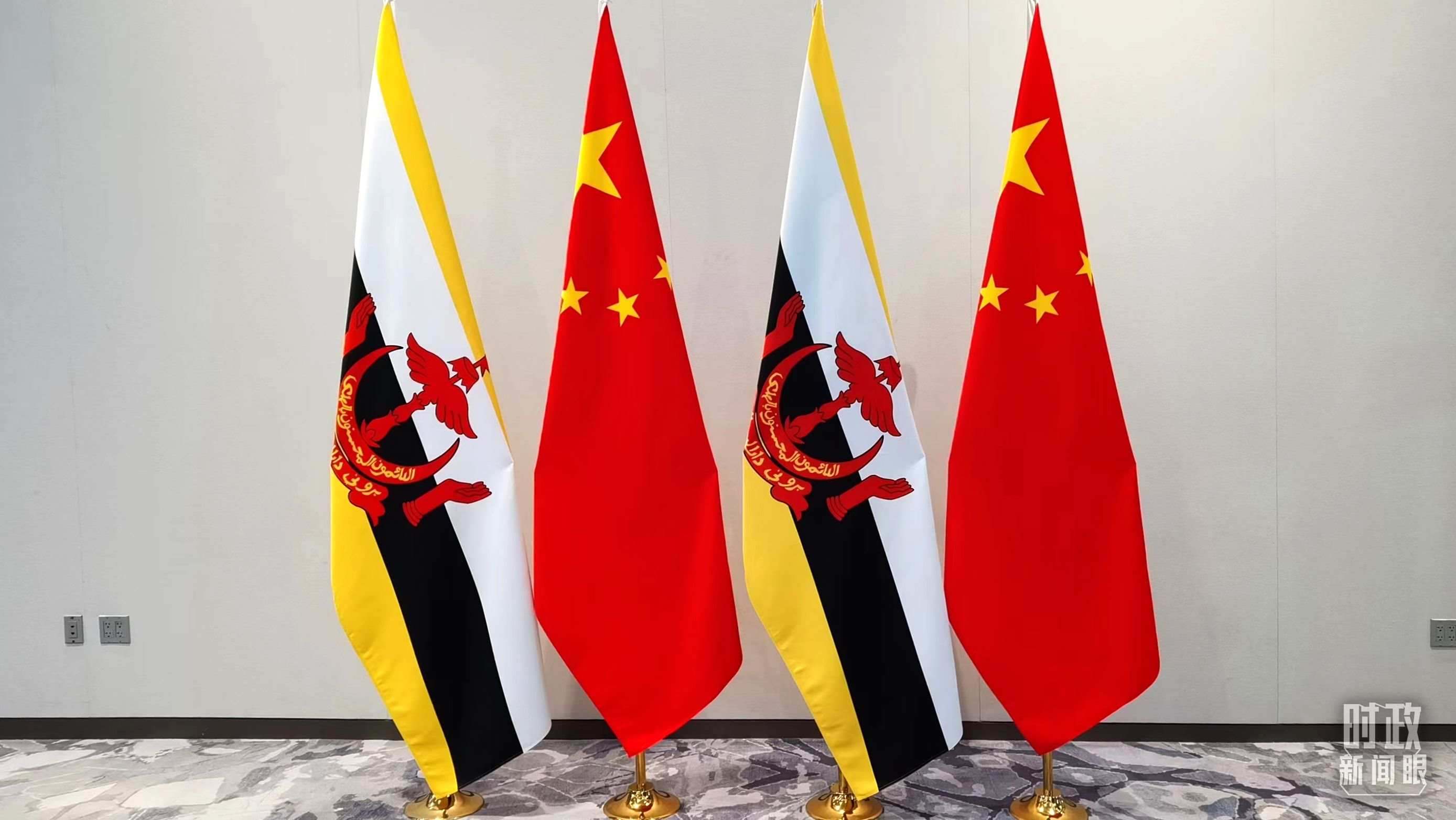 △會(huì)談現(xiàn)場(chǎng)的中文兩國(guó)國(guó)旗。（總臺(tái)央視記者郭鴻拍攝）