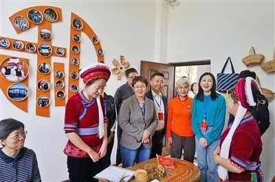  在大理法院喜洲法庭，代表們與“金花調解員”共同探討民族特色調解工作方法。