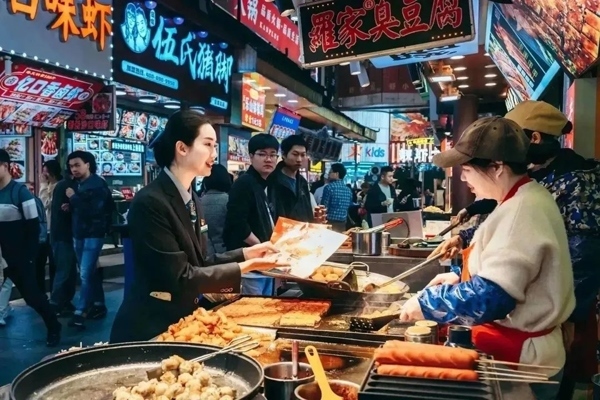 當(dāng)?shù)劂y行工作人員向個(gè)體經(jīng)營(yíng)者介紹金融服務(wù)。受訪(fǎng)者供圖