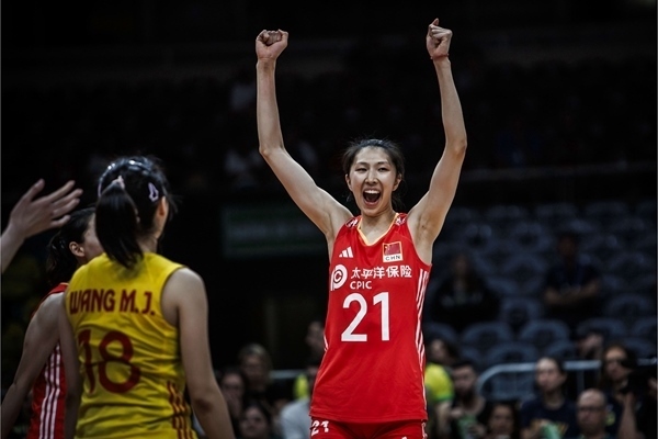 吳夢(mèng)潔慶祝得分。圖片來(lái)源：國(guó)際排聯(lián)