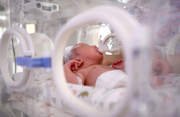 2024年6月1日，在西安國際醫(yī)學(xué)中心醫(yī)院新生兒科病房，護(hù)士為新生兒喂奶。 新華社記者 劉瀟 攝