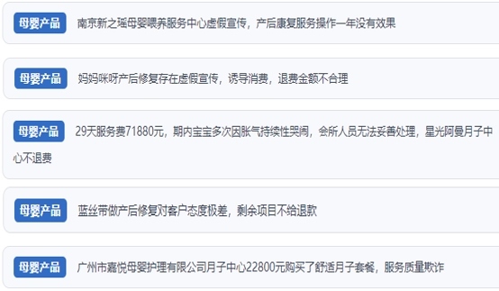 網(wǎng)友涉及產(chǎn)后康復(fù)保健消費(fèi)糾紛的相關(guān)投訴問題。（“人民投訴”用戶投訴截圖）